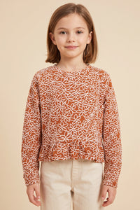 Floral Embroidered Ruffled Hem Knit Top