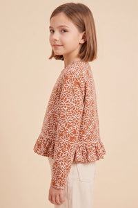 Floral Embroidered Ruffled Hem Knit Top
