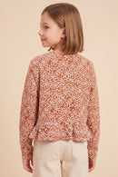 Floral Embroidered Ruffled Hem Knit Top