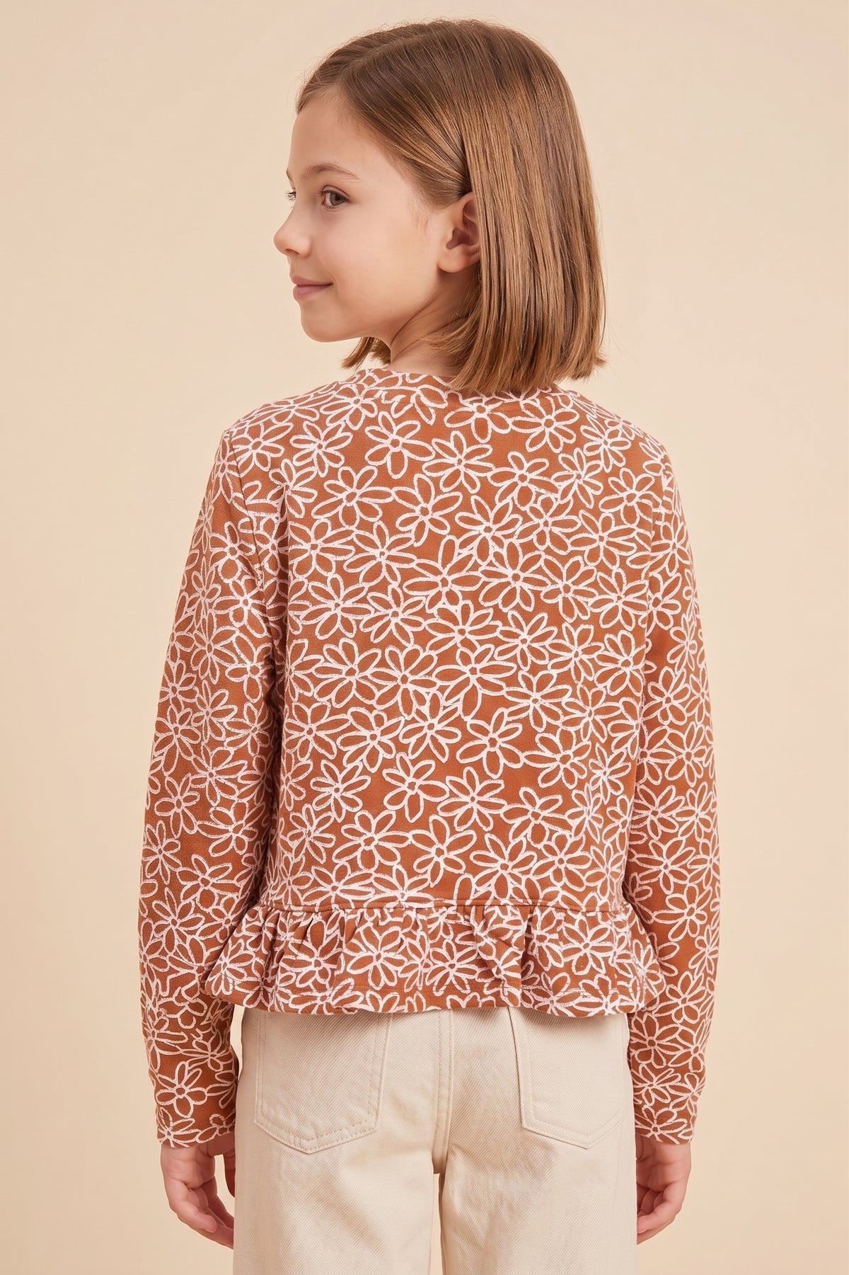 Floral Embroidered Ruffled Hem Knit Top