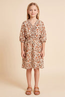 Smocked Neckline Floral Puff Sleeve Dress