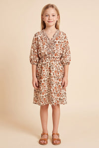 Smocked Neckline Floral Puff Sleeve Dress