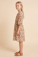Smocked Neckline Floral Puff Sleeve Dress