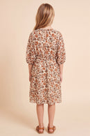 Smocked Neckline Floral Puff Sleeve Dress