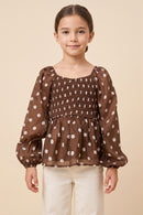 Smocked Polka Dot Peplum Top