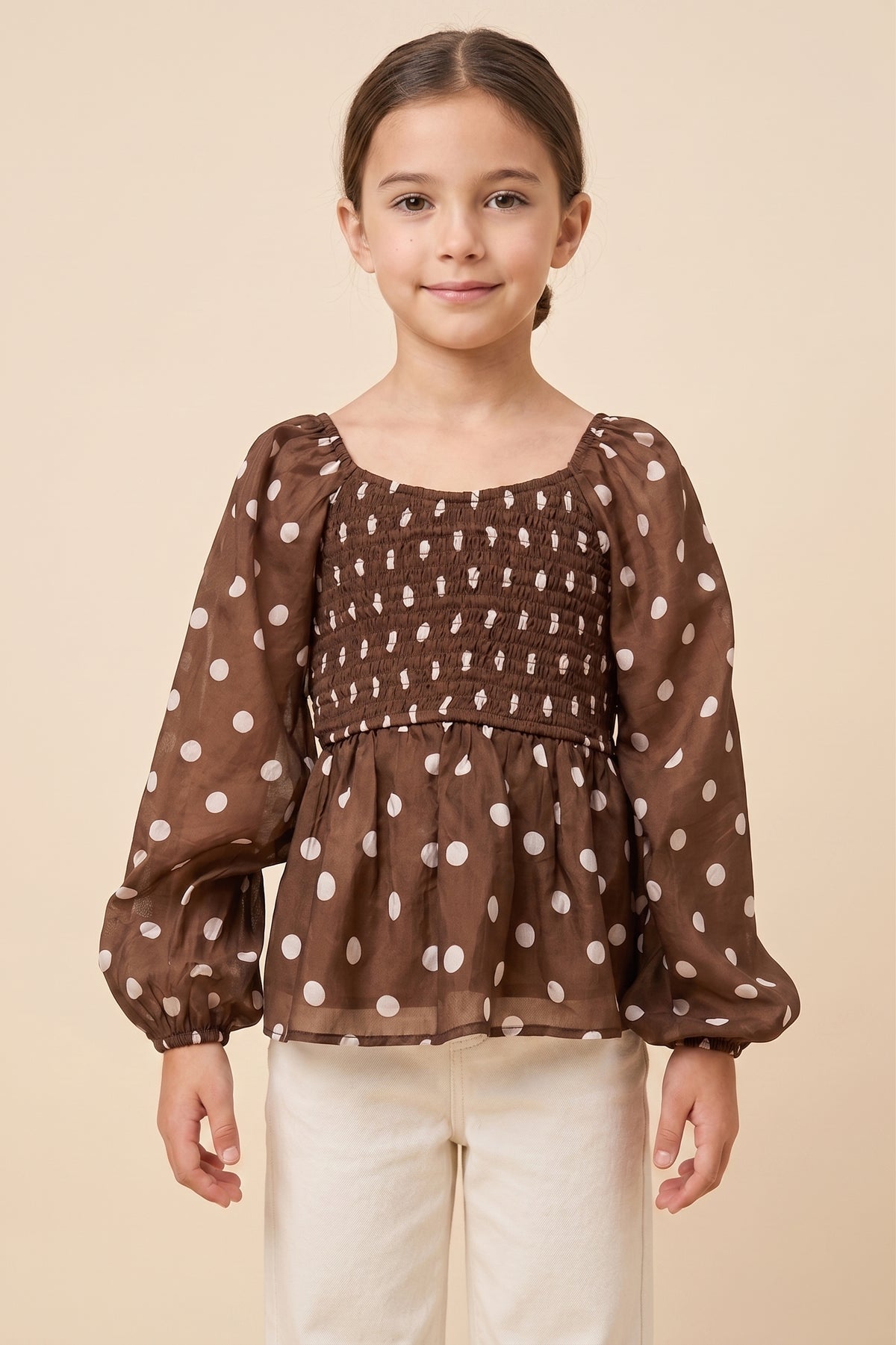 Smocked Polka Dot Peplum Top