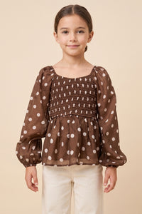 Smocked Polka Dot Peplum Top