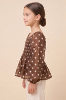 Smocked Polka Dot Peplum Top