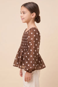 Smocked Polka Dot Peplum Top
