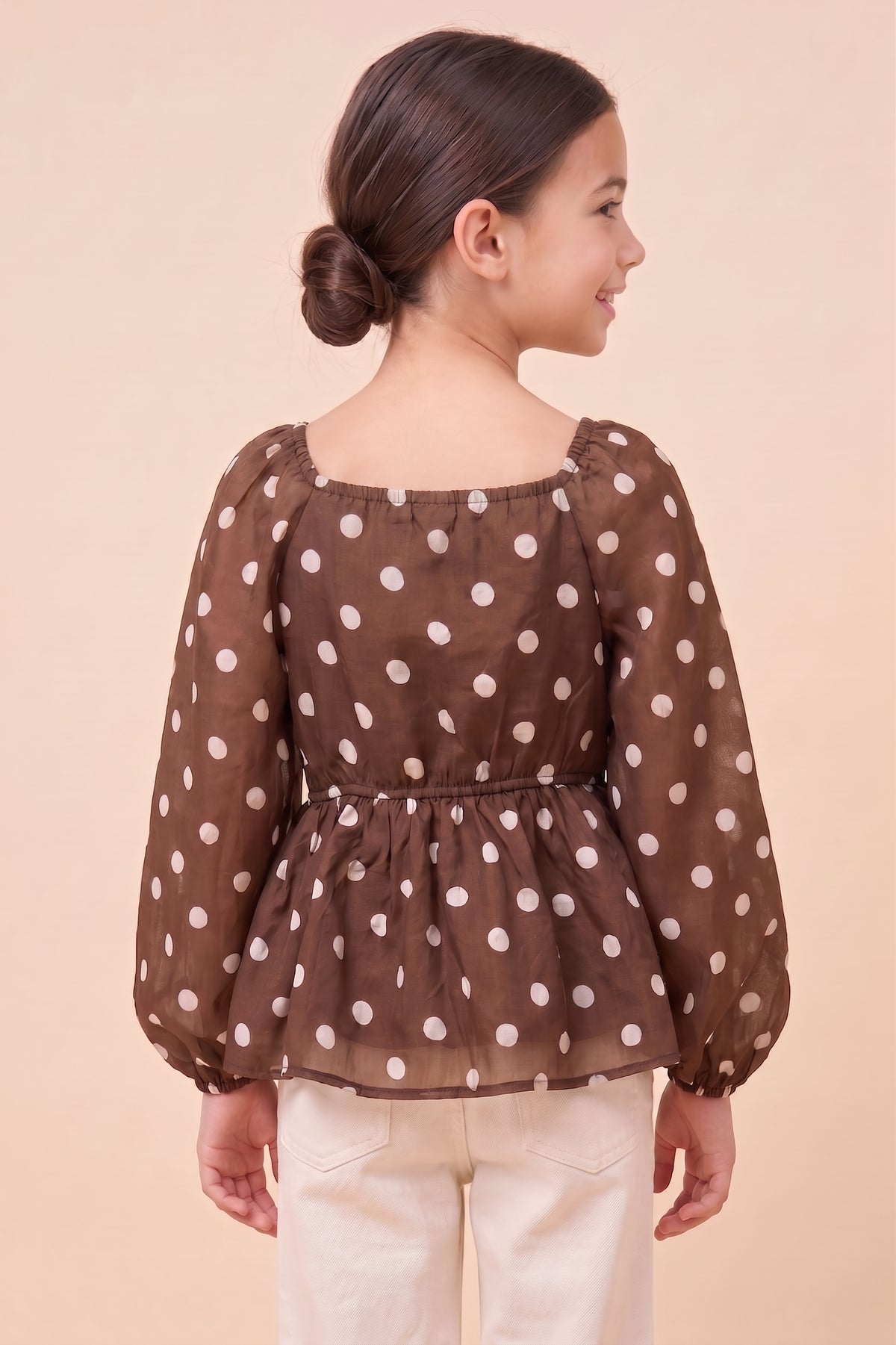 Smocked Polka Dot Peplum Top