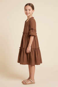 Bow Detailed Buttoned Poplin Dress