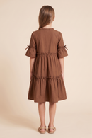 Bow Detailed Buttoned Poplin Dress