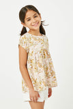 GY5008 PINK Girls Mixed Floral Roll Sleeve Peplum Top Side