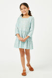 GY5020 SAGE Girls Printed Textured Knit Square Neck Dress Full Body