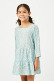 GY5020 SAGE Girls Printed Textured Knit Square Neck Dress Front
