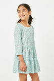 GY5020 SAGE Girls Printed Textured Knit Square Neck Dress Side