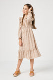 GY5041 Ivory Girls Ditsy Floral Squared Ruffle Neck Long Sleeve Dress Full Body