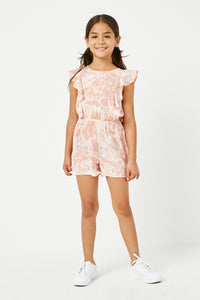 GY5045 MAUVE Girls Marbled Printed Ruffled Romper Full Body