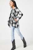 GY5075 CREAM Girls Brushed Plaid Shawl Collar Open Jacket Full Body