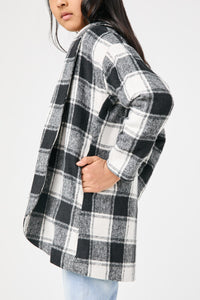 GY5075 CREAM Girls Brushed Plaid Shawl Collar Open Jacket Detail