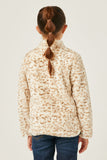 GY5082 IVORY Girls Mock Neck Half Zip Leopard Print Fleece Top Back