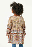 GY5096 TAUPE Girls Floral Border Print Long Sleeve Surplice Tunic Back