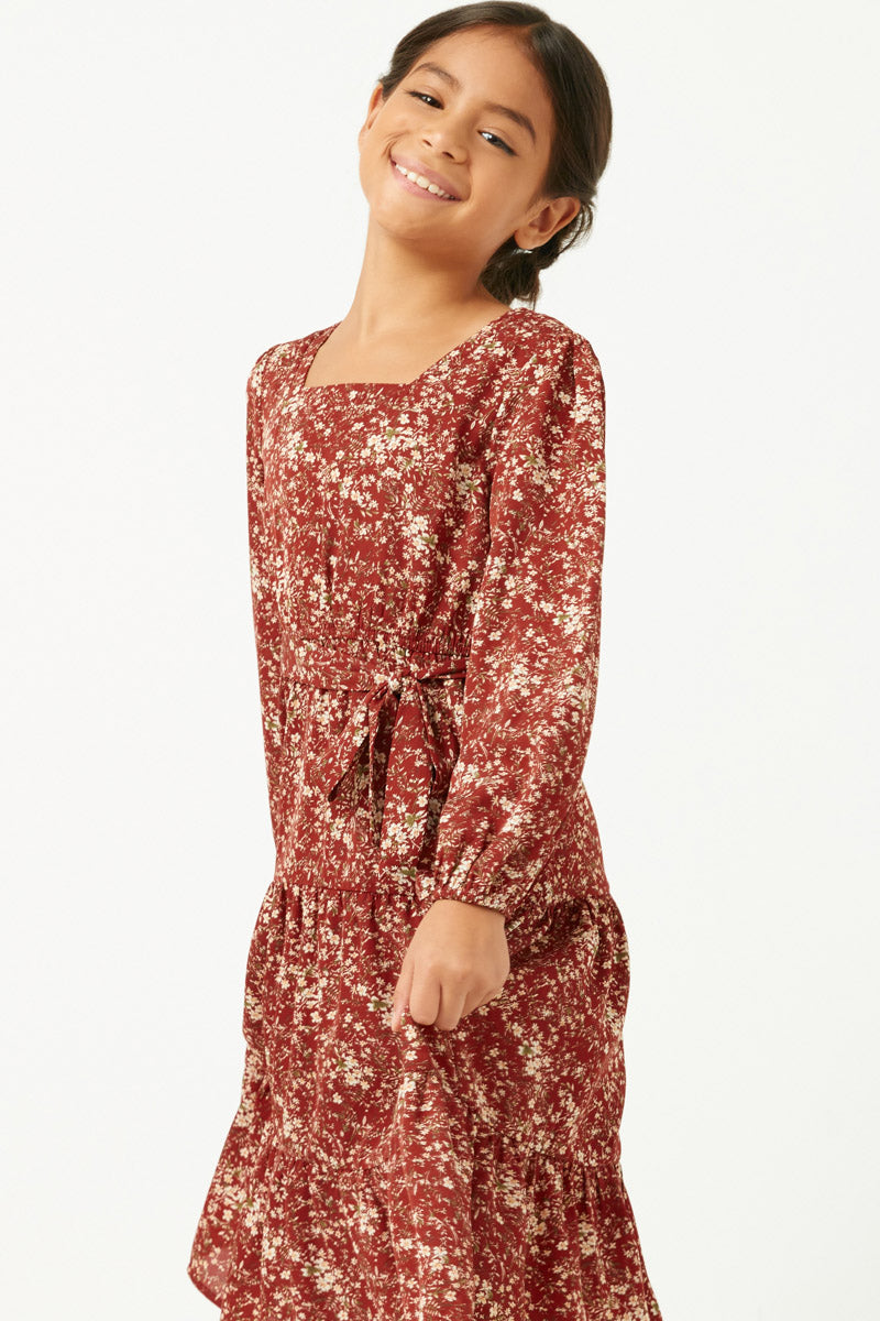 Square Neck Puff Sleeve Belted Dress