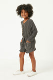 GY5148 BLACK Girls Textured Rib Button Detail Long Sleeve Romper Side