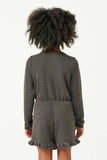 GY5148 BLACK Girls Textured Rib Button Detail Long Sleeve Romper Back