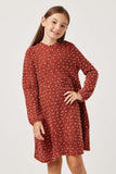 GY5174 BURGUNDY Girls Mini Pom Pom Loose Knit Dress Front