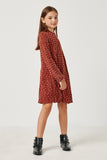 GY5174 BURGUNDY Girls Mini Pom Pom Loose Knit Dress Full Body