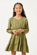 Swiss Dot Smocked Waist Ruffled Skirt Long Sleeve Dress