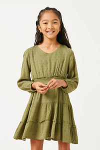 Swiss Dot Smocked Waist Ruffled Skirt Long Sleeve Dress