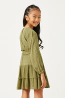 Swiss Dot Smocked Waist Ruffled Skirt Long Sleeve Dress
