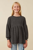GY5189 Black Girls Textured Stripe Baby Doll Long Sleeve Knit Top Front