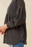 GY5189 Black Girls Textured Stripe Baby Doll Long Sleeve Knit Top Side