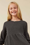 GY5189 Black Girls Textured Stripe Baby Doll Long Sleeve Knit Top Detail