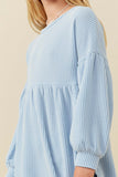 GY5189 Blue Girls Textured Stripe Baby Doll Long Sleeve Knit Top Detail
