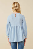 GY5189 Blue Girls Textured Stripe Baby Doll Long Sleeve Knit Top Back