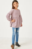 GY5189 MAUVE Girls Textured Stripe Baby doll Long Sleeve Knit Top Full Body