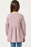GY5189 MAUVE Girls Textured Stripe Baby doll Long Sleeve Knit Top Back