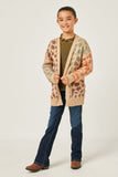 GY5194 OLIVE_MIX Girls Multi Color Leopard Open Sweater Cardigan Full Body