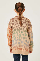 GY5194 OLIVE_MIX Girls Multi Color Leopard Open Sweater Cardigan Back