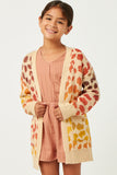 GY5194 RUST_MIX Girls Multi Color Leopard Open Sweater Cardigan