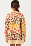 GY5194 RUST_MIX Girls Multi Color Leopard Open Sweater Cardigan