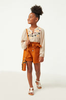 GY5207 TAUPE Girls Swiss Dot Embroidered Bodice Long Sleeve Top Full Body