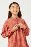 GY5217 SALMON Girls Textured Polka Dot Tassel Detail Dress Detail