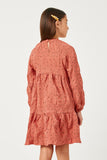 GY5217 SALMON Girls Textured Polka Dot Tassel Detail Dress Back