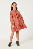 GY5217 SALMON Girls Textured Polka Dot Tassel Detail Dress Side