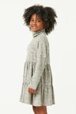 GY5289 OATMEAL Girls Marled Stretch Knit Long Sleeve Turtleneck Tunic Front